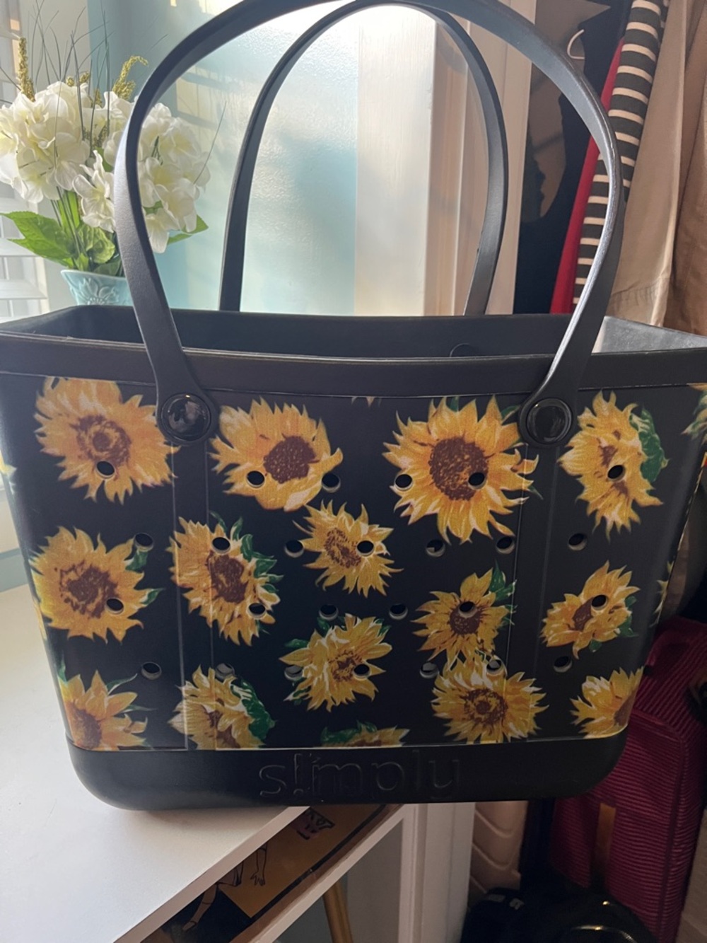 Simply Southern Black Tote with Sunflower Print